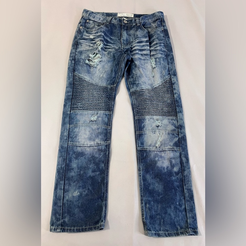 Men Bleecker & Mercer Men’s‎ Blue Acid Wash Motto Size 34x30 Denim  Jeans